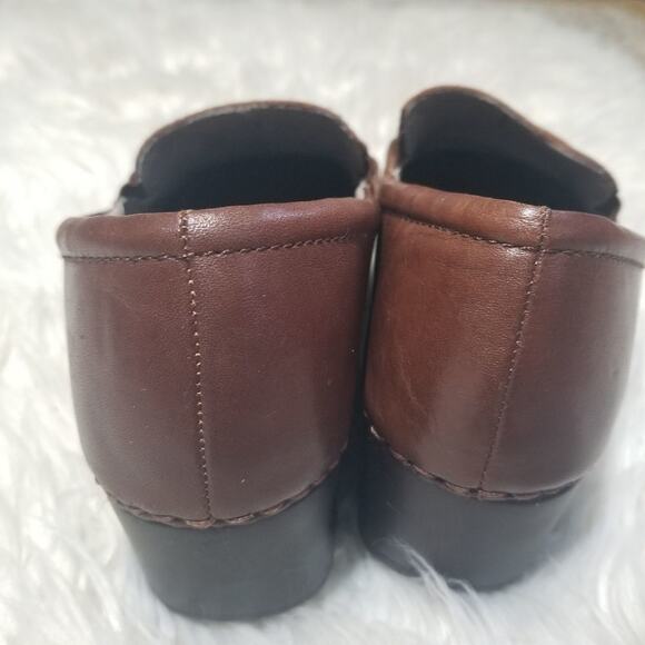 Sanita Brown Leather Embossed Loafer Clogs - Picture 3 of 7